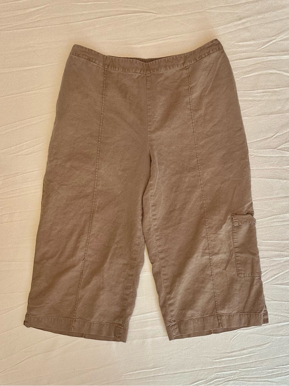 Coldwater Creek Linen Blend Elastic Waist Cargo Gaucho Capri Pants Tan 1X